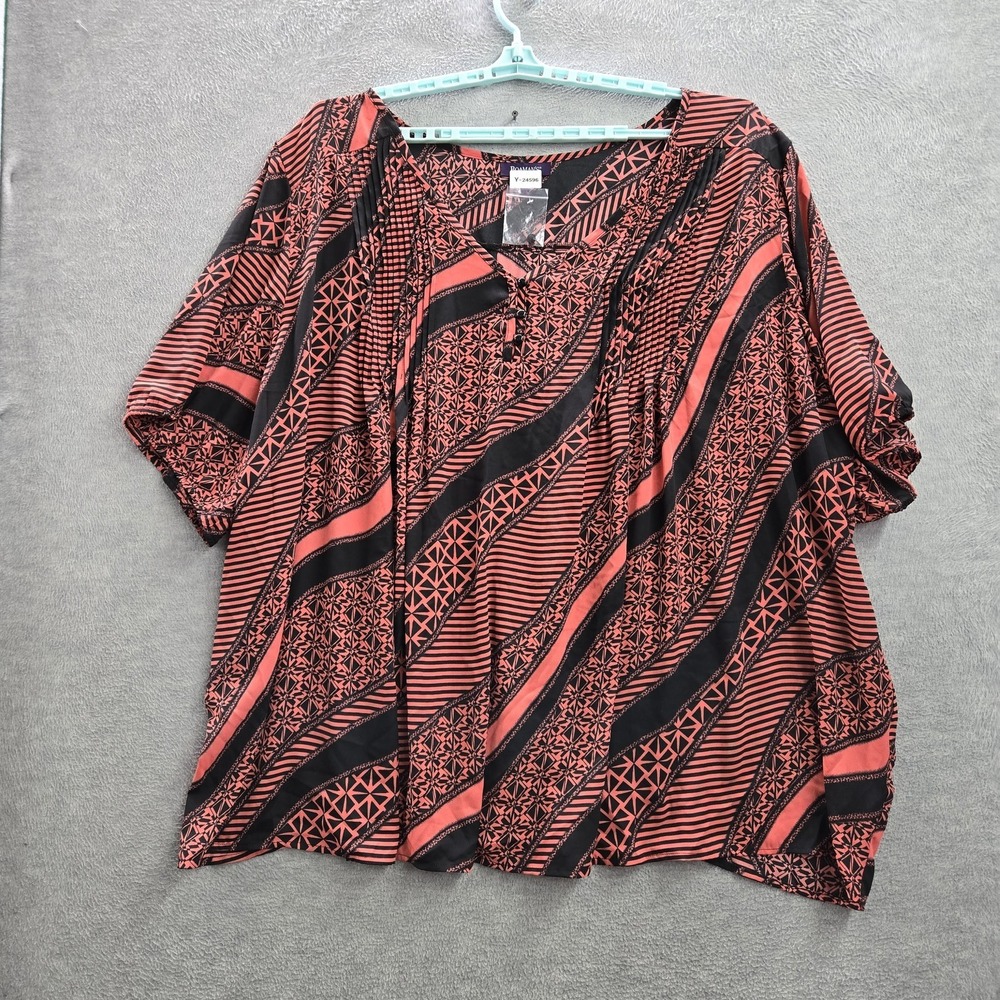Roaman's Women Blouse 44W Pink Geometric V-Neck Pullover
